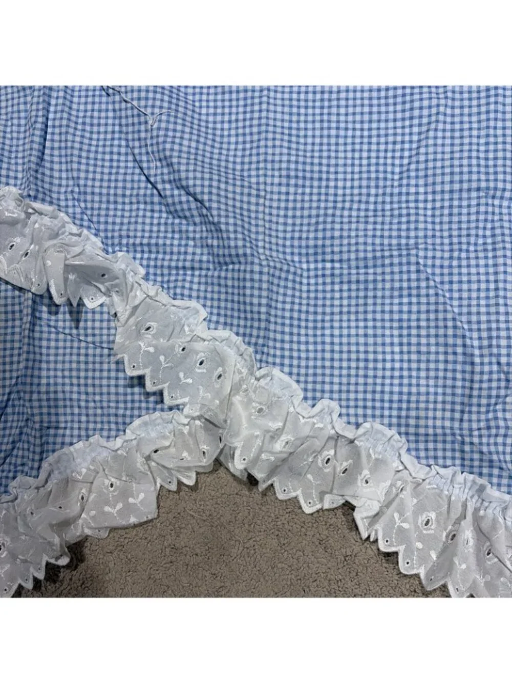 VTG 2 Blue & White Gingham Swag Curtain 39